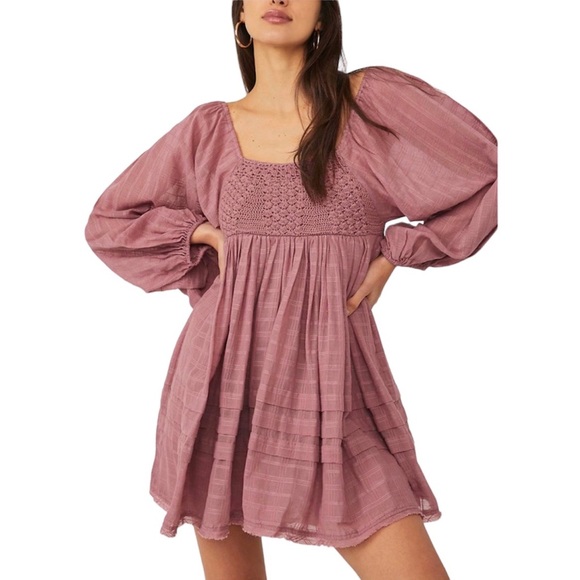 Free People Dresses & Skirts - Free People Ari Mini Dress Crochet Prairie Cottagecore Purple Pastel Medium NWOT